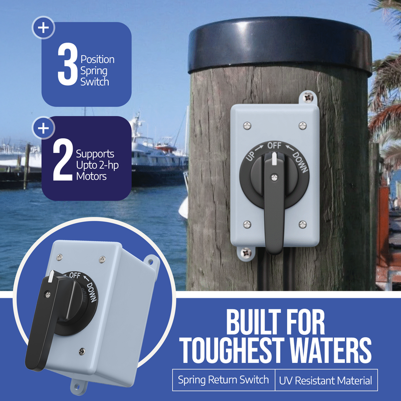 AMS Boat Lift Switch: With GCFI & 21 Ft Cable: 3-Position (Spring Return or Maintained)