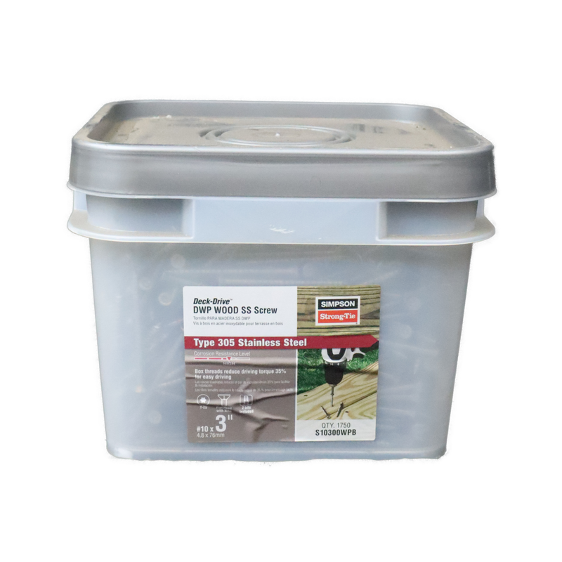 Simpson Strong-Tie S10300WPB #10 x 3" Deck-Drive DWP Wood Screws, 305 Stainless Steel