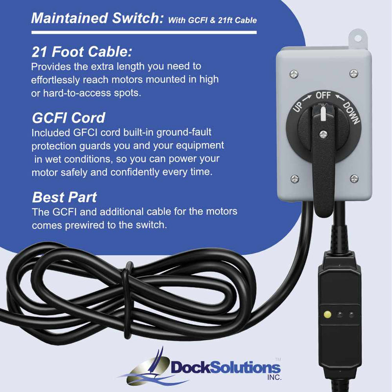 AMS Boat Lift Switch: With GCFI & 21 Ft Cable: 3-Position (Spring Return or Maintained)