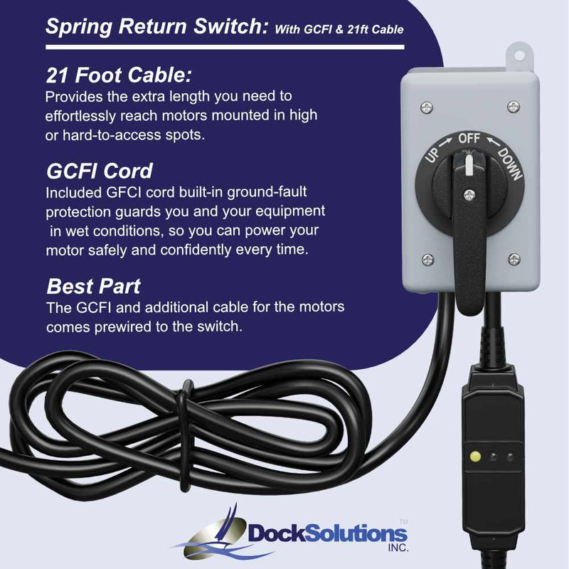 AMS Boat Lift Switch: With GCFI & 21 Ft Cable: 3-Position (Spring Return or Maintained)